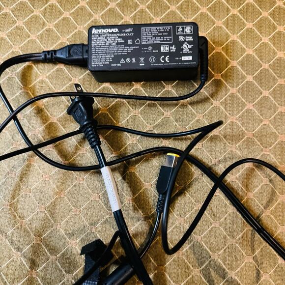 Lenovo ADLX45NDC2A  Slim yellow square tip 45W 20V AC Adapter w power cable - Picture 1 of 4